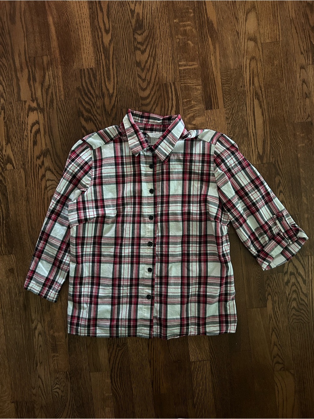 Women’s Christopher & Banks Red, Black & White Plaid Button-Down Small
